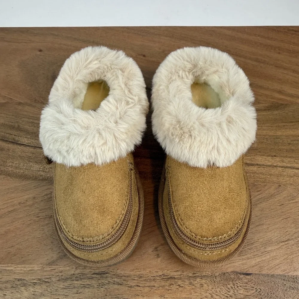 New Little Kids Billy Cozy Chestnut Fur Trim‎ Lined Casual Slippers Size 6 C NIB